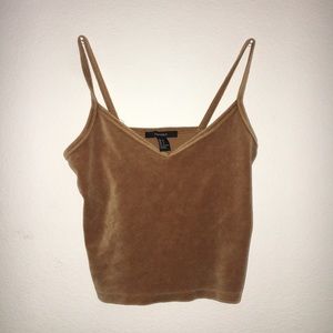FOREVER 21 MUSTARD CRUSHED VELVET CROP TOP